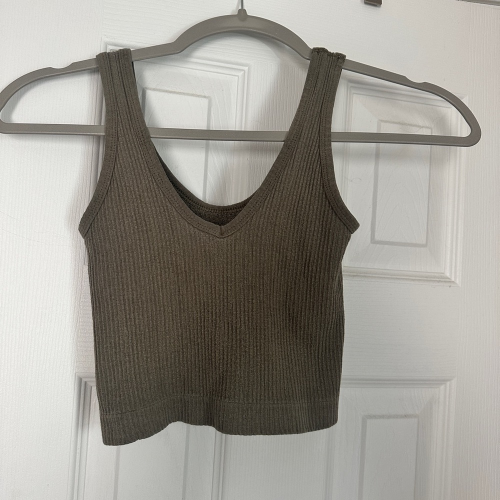 Urban Outfitters Olive Ribbed Crop Top